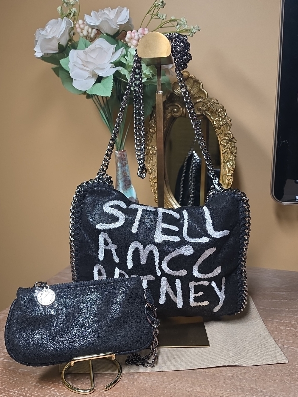 Stella McCartney Falabella Graffiti Logo Fold-Over w/ Matching Pouch SET! - Picture 8 of 16